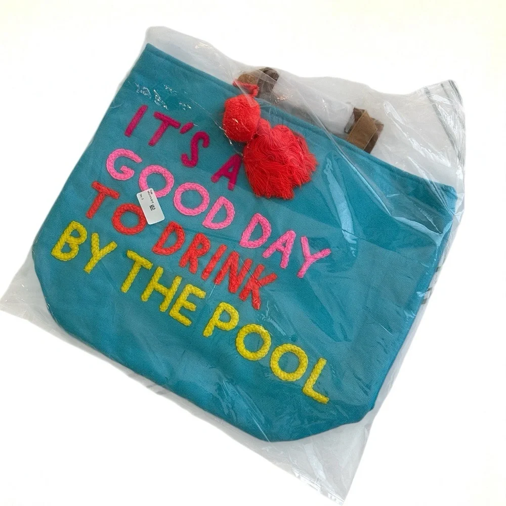 Beach Tote Bag “It’s a Good Day to Drink by the Pool” Canvas NWT